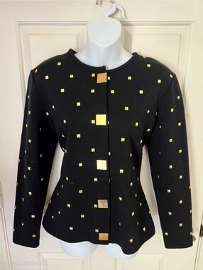 Outlander Black Sweater Blazer Embellished with Goldtone Accents Vtg.